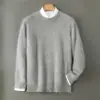 26 Suéter de Lã 100% Pura Escovada Outono/Inverno Masculino Fio Duplo Espessado Quente Gola Redonda Malha de Caxemira de Alta Qualidade
