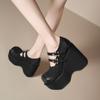 Zapatos de Moda Vintage Hechos a Mano de Cuero Genuino con Plataforma Impermeable de 12 cm de Grosor, de Tacón Alto, de una Sola Capa, para Mujer, con Doble Carácter, Zapatos de Tacón Alto Modernos