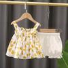 Vestido de verano de estilo occidental delgado de dos piezas para niña de 1 a 4 años, conjunto de tirantes de princesita para bebé