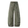 Pantalones de silueta desgastada retro americano, diseño punk plisado estilo callejero, pantalones holgados de pierna ancha, pantalones tipo papá para hombre
