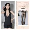 Lingerie Sexy Peça Única com Abertura no Gancho, Não Precisa Tirar, Estilo Uniforme, Meia-Calça Peça Única, Decote em V Profundo, Saia Bodycon Preta Justa, Boate