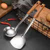 Espátula Colher de Aço Inoxidável Colher para Fritura Doméstica Espátula Colher Espátula de Cozinha Escorredor Espessado Anti-Escaldante Textura de Madeira Conjunto de Utensílios de Cozinha