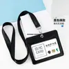 Portatarjetas de identificación exclusivo de cuero genuino transfronterizo, gafete de trabajo personalizado con tres ranuras para tarjetas, cordón para gafete de trabajo, gafete de autobús