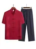 Traje Tang de Verano para Hombre de Manga Corta para Personas de Mediana Edad y Mayores, Ropa de Verano para Papá, Tops Delgados de Seda de Hielo, Ropa para Personas Mayores, Abuelo Hombre