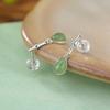 One Deer Silver S925 Sterling Silver Banhado a Ouro Hetian Jade Jade National Tide Esmalte Folha de Bambu Folha de Bambu Brincos Gota de Água Brincos Guofeng