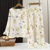 Pijama Infantil Feminino Primavera e Outono Manga Longa Gola Princesa Algodão Nuvem Conjunto de Pijama para Meninas Roupa de Casa para Crianças Maiores
