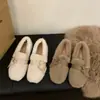 Primeiro Encontro Sapatos de Pelo Branco Ji Sapatos Femininos 2026 Outono Inverno Plus Veludo Quente Sapatos de Algodão Versáteis Sapatos de Feijão