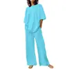 Conjunto Casual de Dos Piezas para Mujer 2025 Aliexpress Verano Temshiyin con Top de Bolsillo de Media Manga y Pantalones de Pierna Ancha