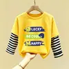 Camiseta Infantil Redonda de Algodão Puro com Desenho Bebê 2026 Primavera e Outono Nova Fina Tendência Marca Manga Longa Masculina