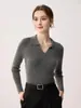 Outono Inverno Novo 100% Caxemira Pura Camisa Polo Feminina Simples para o Dia a Dia Manga Longa Suéter de Tricô Slim Fit Camada Base