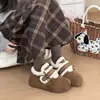 Sapatos de Algodão com Laço e Forro de Pelo, Novo Estilo Birkenstock com Elevação Oculta, Versátil para Saias, Uso Diário, Bordado, Cobertura Total, Inverno 2025