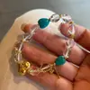 Pulsera de Cuentas Estilo Xiaohongshu Cristal Natural Turquesa Imitación Corazón Dorado Melocotón Retro Nuevo Chino Joyería de Mano