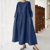 Japonês e Coreano Verão 2026 Novo Tamanho Grande Solto Algodão-Linho Pulôver Gola Redonda Vestido Longo Acima do Joelho Estilo Universitário Vestido Mori Girl