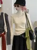 Top de punto KEKEZOON de corte ajustado con cuello en V, capa base versátil de color liso para otoño, elegante camisa de manga larga 9152