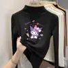 Camiseta interior básica de manga larga con estampado y forro polar para niña, nuevo estilo 2026, top interior versátil ajustado para otoño, adecuado para niños de talla mediana y grande