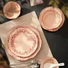 Conjunto de louça retro estilo francês com underglaze, apresentando belos desenhos, perfeito para uso doméstico, como presente, ou para casamentos e chás de casa nova.