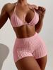 Biquíni de Duas Peças Cor Sólida Moda Estrangeira 2025 Maiô Cintura Alta Boyshort Modelador Biquíni Sexy Ebay Estilo Esportivo