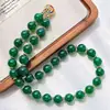 Pulsera y Collar de Calcedonia Natural Verde Imperial Verde 7A de Alta Calidad de 12 mm Juego de Regalo para el Día de la Madre