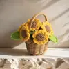 Cesta de Flores Mini Girasol Tejida a Mano Lana Terminada Girasol Artificial Adornos en Maceta Puesto de Regalo Navideño