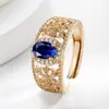 Anillo Abierto de Moda Caliente de Venta Transfronteriza con Piedras Preciosas de Colores Huecas para Mujer, Estilo Vintage Dorado Real Color Champaña Anillo Personalizado de Gama Alta