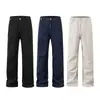 Pantalones de trabajo plisados para hombre, estilo retro americano, ligeramente acampanados, adelgazantes, de corte limpio, con diseño simple y sofisticado, pierna recta, pierna ancha y estilo casual
