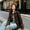 Chaqueta de Cuero TrenzadoEstilo Diseñador vintage encerada al aceite ropa de trabajo de piel de oveja corte holgado chaqueta de cuero genuino para mujer, modelo nuevo