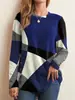 Estación Independiente de Amazon Europea y Americana Temu Moda Tendencia para Mujer Camiseta Top de Manga Larga Estampada Bloques de Color Cachemira Francesa