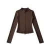 Estilo Hot Girl Gola Alta Zíper Duplo Cintura Ajustável Top de Yoga Fitness Modelo Novo 2026 Ombro Normal Alta Elasticidade Fleece Top Esportivo