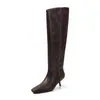 Botas Altas de Moda Estilo Británico 5.5cm Temperamento Sencillo 2026 Otoño/Invierno Nueva Llegada Punta Fina Tacón de Aguja Hasta la Rodilla