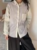 Venta Directa de Fábrica Camisa Rayada para Mujer, Manga Larga, Nuevo Estilo Primavera 2026, Top Casual Holgado, Camisa de Algodón Puro de Diseñador