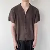 Camiseta de Punto Vintage con Degradado Estilo Old Money para Hombre, Chaqueta Cardigan Retro Americana Perezosa con Cuello Polo Calado