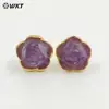 Pendientes con Textura Flor de Rosa Tridimensional Tallada Piedra Preciosa Cristal Rosa Ojo de Tigre Chapado en Oro de 18 Quilates para Accesorios de Mujer