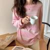 Camiseta de Mujer de Manga Larga a Rayas de Seda de Leche Cuello Redondo Simple y Versátil Estilo Extranjero Diseño de Primavera y Otoño Look Holgado Adelgazante Top