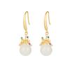 Pendientes de plata 925 chapados en oro con circonitas y jade blanco Hotan, ligeros y de lujo, para mujer.