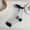 Medias de Seda con Lunares y Lazo de Cristal para Mujer, Verano, Finas, Seda de Vidrio, Estilo Japonés JK, Estilo Ballet, Medias de Borde Medio con Orejas de Madera