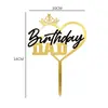 Decoración de pastel de repostería transfronteriza Corona doble negro oro mamá y papá feliz cumpleaños tarjeta acrílica transfronteriza