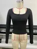 2026 Europeo y Americano Transfronterizo Amazon Nuevo Otoño e Invierno Encaje Botón Cuello en V Moda Delgado Manga Larga Top Ropa de Mujer Sin