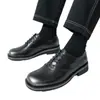 Zapatos de Cuero para Hombre Estilo Nuevo 2025 con Acabado Pulido, Punta Puntiaguda, Zapatos Derby Estilo Británico, Calzado Casual de Negocios Formal, Talla Grande, Zapatos de Boda para Novio