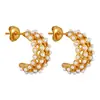 Brincos de Titânio com Pedras Incrustadas CNC em Formato de Meia-Lua com Pérolas, Estilo Retrô Francês para Mulheres, Design de Luxo Moderno e Acessível, Brincos Versáteis