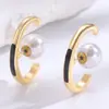 Pendientes de Aro Grandes Ovalados en Forma de C Estilo Francés, Perlas de Botón, Pendientes Vintage de Moda para Mujer, Accesorios Elegantes y Versátiles