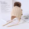 Gorro de punto para bebé, otoño e invierno, forro polar, grueso, cálido, con protección para los oídos, gorro de lana, gorro de punto con bola grande para bebé, gorro para el frío