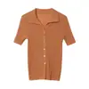 Elegante e profissional, este cardigã de malha com gola polo e manga curta para mulheres é um novo estilo de verão que afina a silhueta e tem um design de ombro reto
