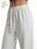 Pantalones de Algodón Sarga Talla Grande Pierna Ancha para Mujer 2026, Pantalones Fluidos de Cintura Alta para Primavera de Longitud Completa para Personas Altas, Pantalones Casuales de Pierna Recta