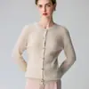 Cardigã feminino de cashmere com gola redonda, trança, mangas compridas, cor sólida, caimento justo, jaqueta de abotoamento simples para outono e inverno