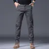 Comercio Exterior Transfronterizo Estilo Coreano Pantalones Casuales de Algodón Puro con Forro de Felpa Pantalones de Moda de Pierna Recta para Hombre Pantalones Gruesos de Negocios Ajustados Otoño e Invierno