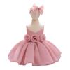 Vestido de verão para meninas novo vestido de princesa para bebê vestido de verão com flores rede infantil vermelha fofa saia com faixa de cabelo de laço
