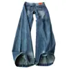 Jeans feminino de cintura baixa, levemente flare, com efeito levanta bumbum, nova coleção verão e outono 2026, estilo retro americano, lavado e tie-dye, corte que emagrece