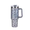 Termo para Coche de Acero Inoxidable 304 Elástico Borde Caliente Estampado Leopardo Plateado 40 oz Primera Generación Mismo Estilo Stanley Logo Personalizado
