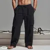 2025 Calças Casuais Largas Masculinas Amazon Cor Sólida Tamanho Plus Corda Cordão Elástico Múltiplos Bolsos