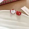 Aretes de Manzana con Forma de C Gotas de Aceite de Aguja Plateada Juego de Anillos Aretes Estilo Bosque Frescos Aretes de Diseño Único de Nicho